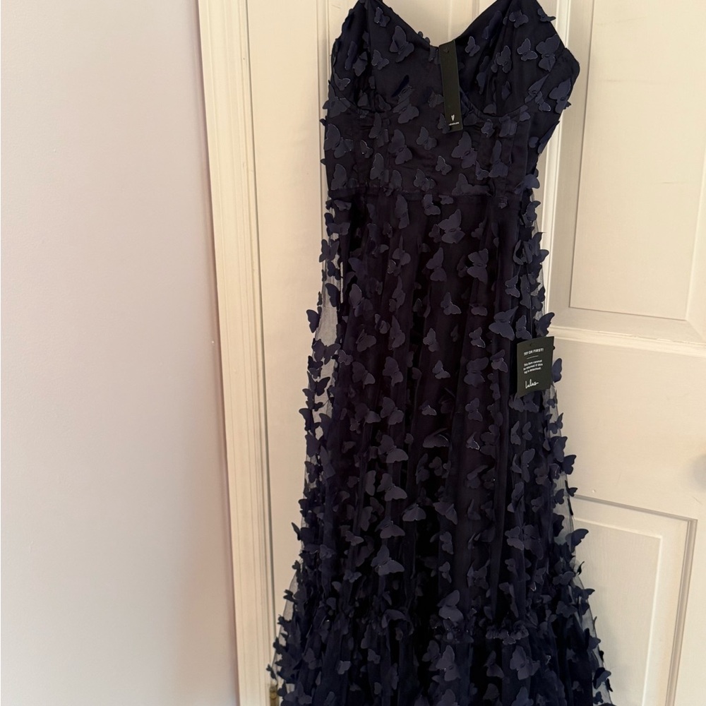 Lulu's NEW WITH TAGS Deep Blue Dress with Butterfly Details